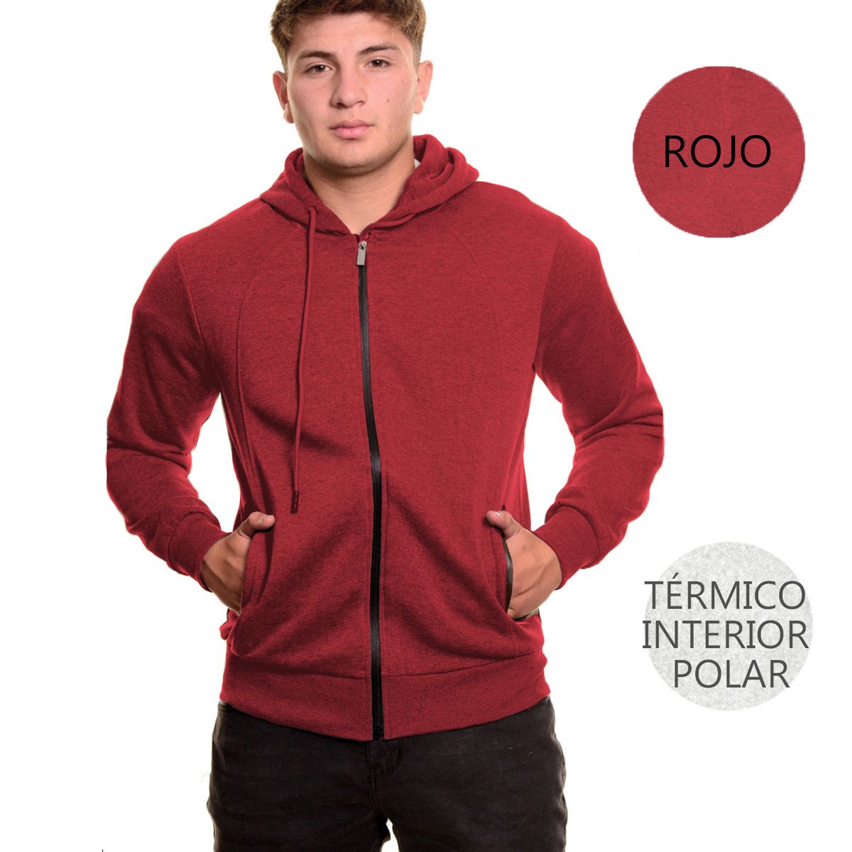 HERIEL - Polerón Hombre Forrado Polar Capuchón Cierre