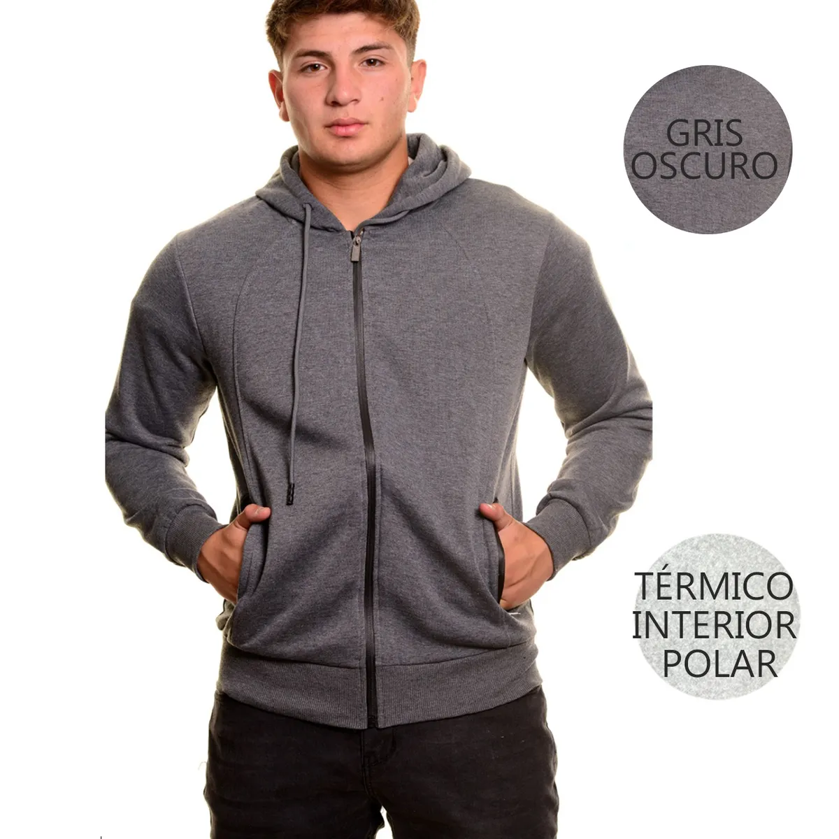 HERIEL - Polerón Hombre Forrado Polar Capuchón Cierre