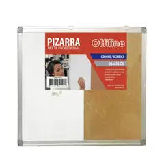 OFFILINE - Pizarra Mixta Corcho Y Acrilica 36x36cm, Marco Aluminio