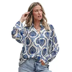 RURUTOTO - Blusa Manga Larga Mujer Azul