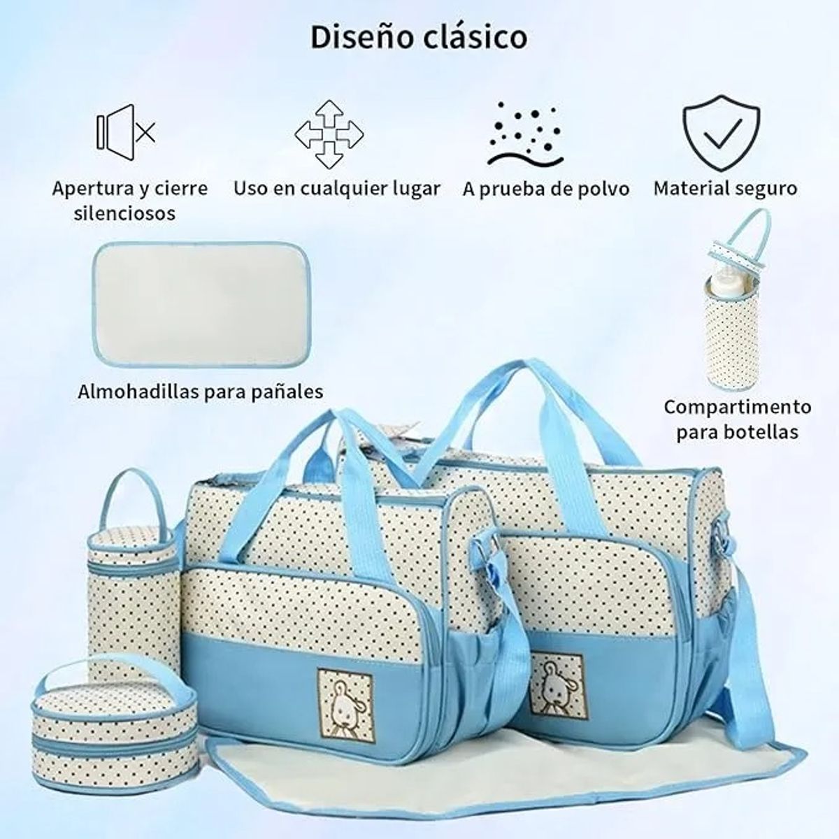 GENERICO - Pañalera Bolso Materno Práctico Moda Bebe Portátil Celeste