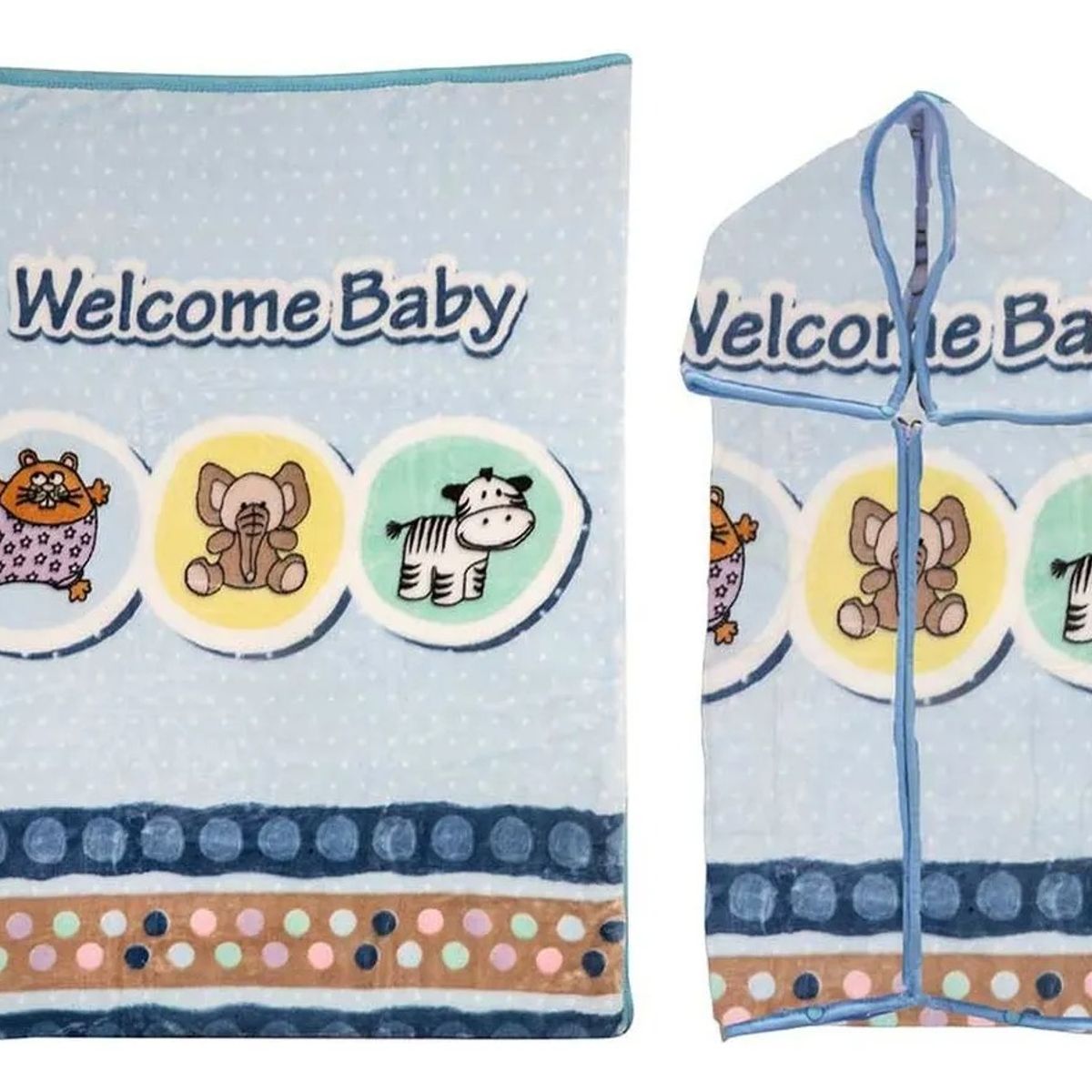 GENERICO - Manta Saco Bebe Con Broche Animalistos Celeste
