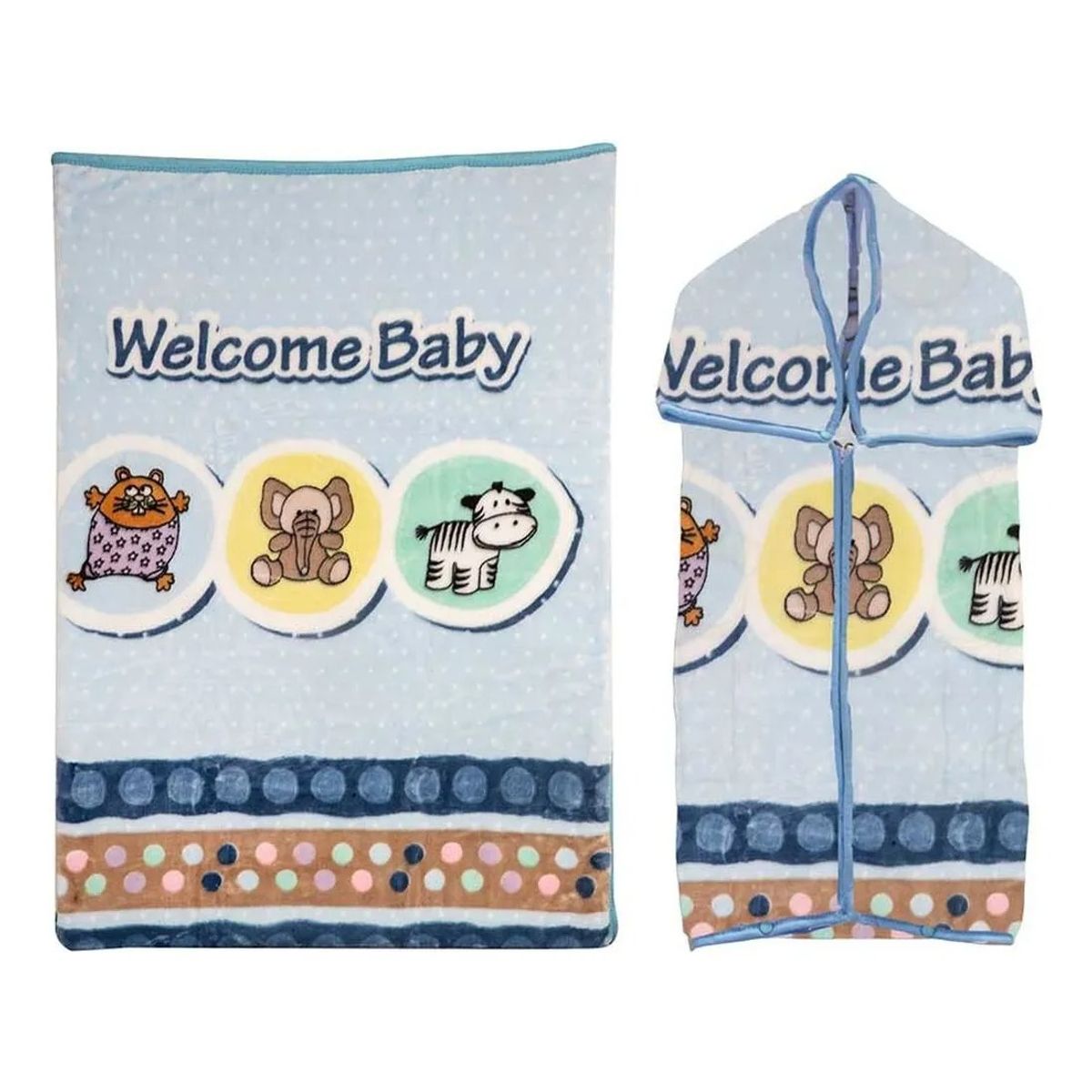 GENERICO - Manta Saco Bebe Con Broche Animalistos Celeste