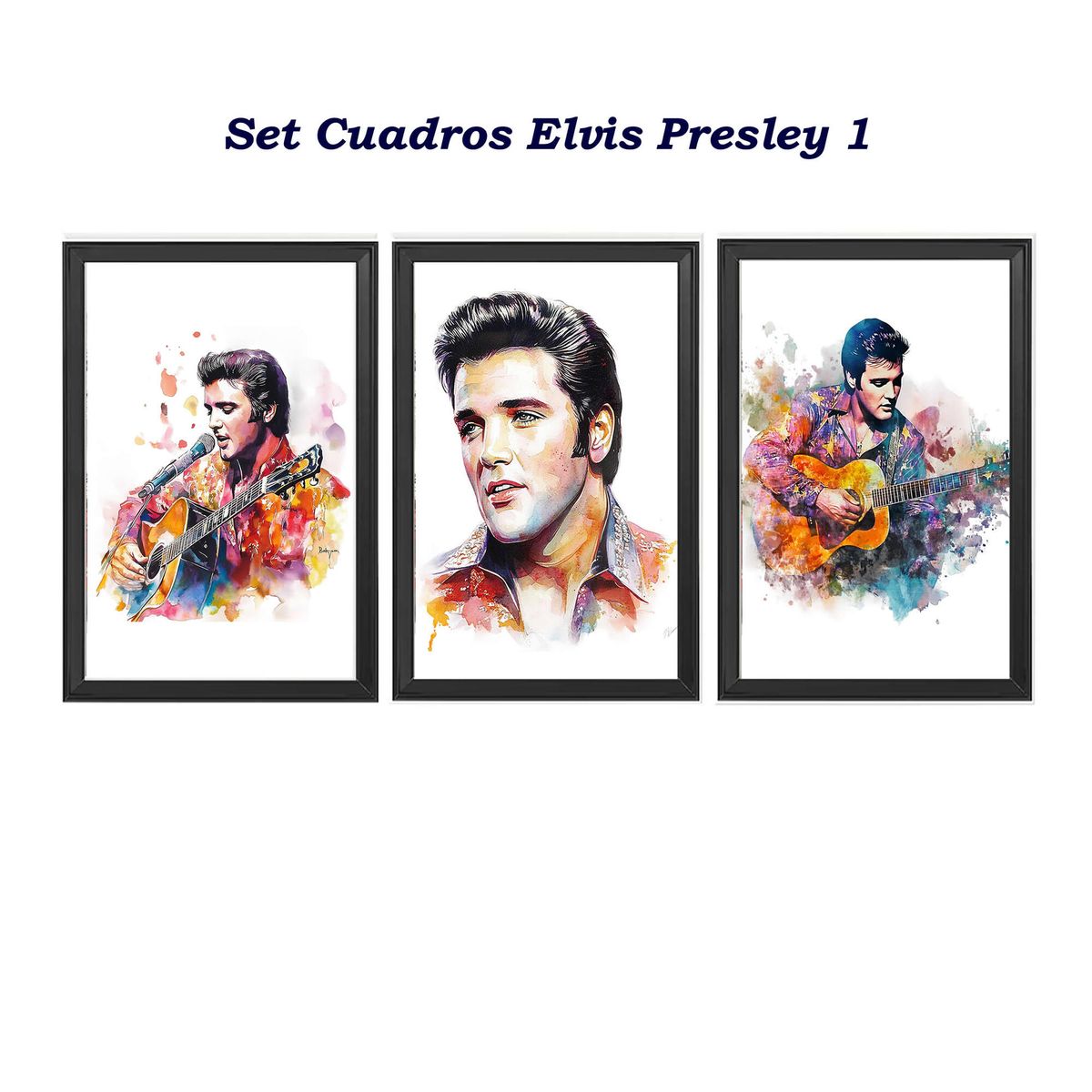 DECORACION CREATIVA - Set Cuadros Elvis Presley 1 Marco Negro