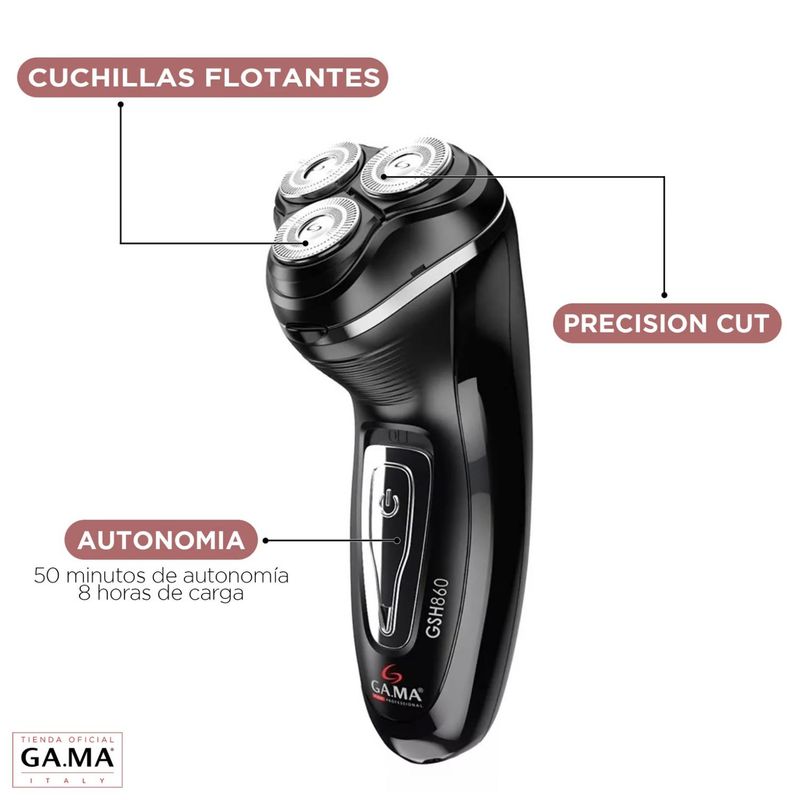 GAMA - Maquina Afeitadra Circular Recargable Negro GSH860 Gama