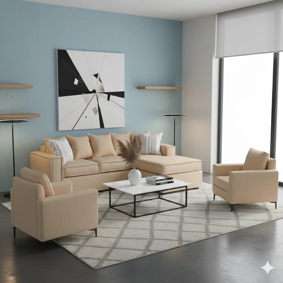 SITIAL HOME - Living 311 Lehmann Beige claro, seccional + 2 poltronas con resortes