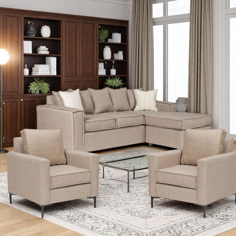 SITIAL HOME - LIVING 311, LEHMANN BEIGE SECCIONAL MAS 2 POLTRONAS RESORTES