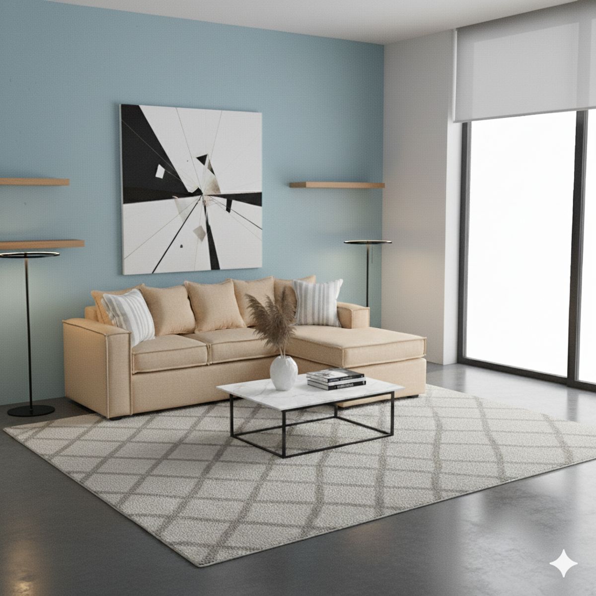 SITIAL HOME - Living 311 Lehmann Beige claro, seccional + 2 poltronas con resortes