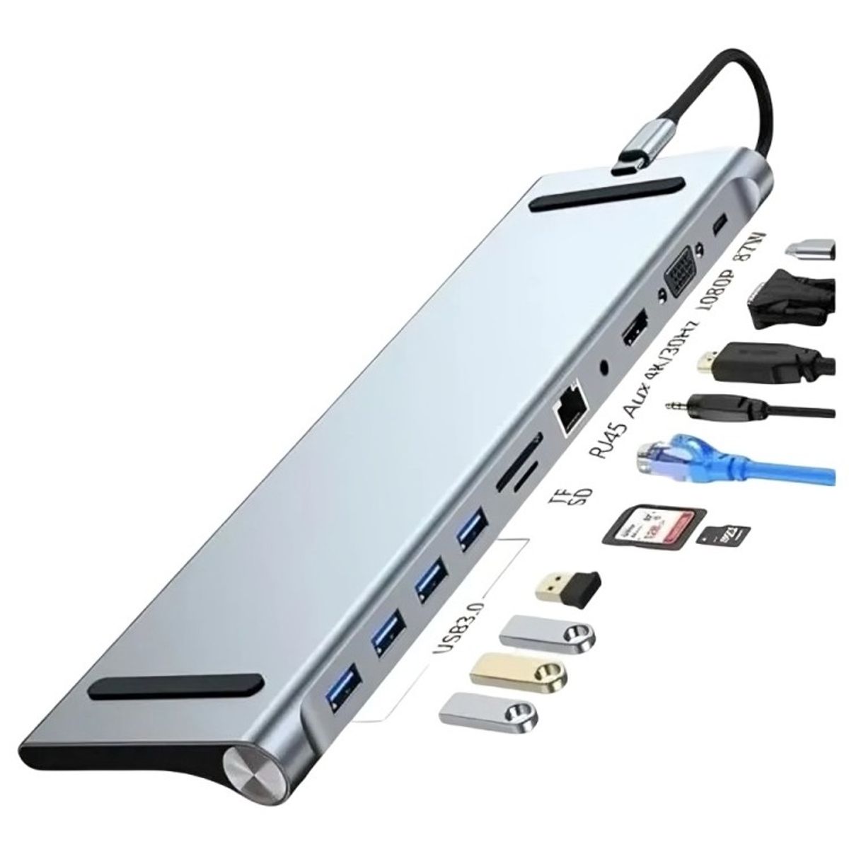 GENERICO - Adaptador Hub 11 En 1 Usb Tipo C Usb-c Hdmi Vga Usb Lan Sd