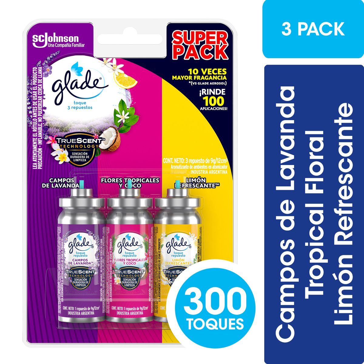 GLADE - Glade Toque: Super Pack 3 Repuestos, Aromas