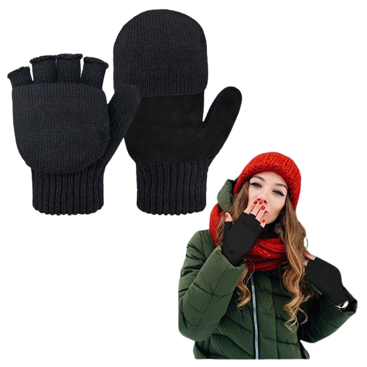 EKOL TACTICA MILITAR - Pack 12 Guantes Térmicos De Invierno Sin Dedos Convertibles