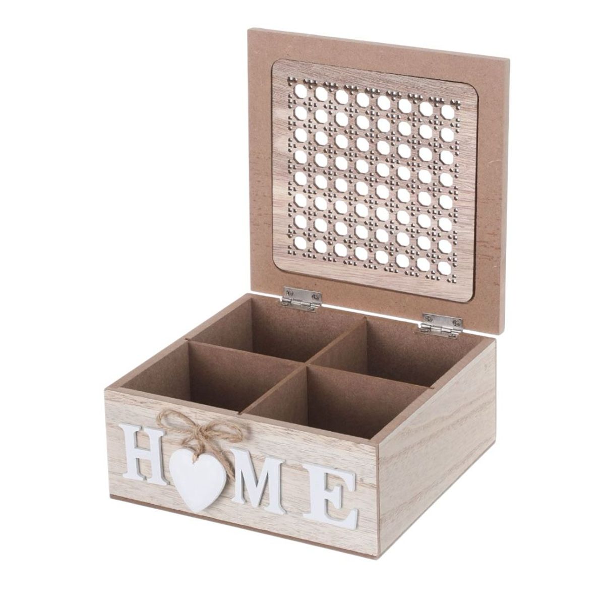 GENERICO - Caja De Té Mediana De Madera 4 Espacios Diseño Home Beige