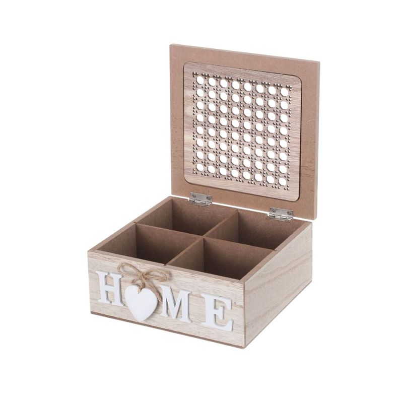 GENERICO - Caja De Té Mediana De Madera 4 Espacios Diseño Home Beige