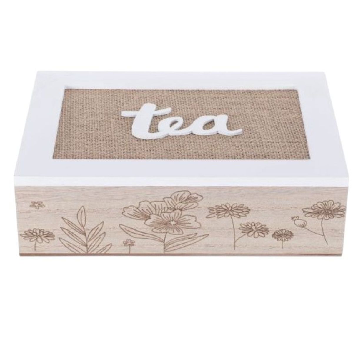 GENERICO - Caja De Té Mediana De Madera 6 Espacios Con Diseños Ramas