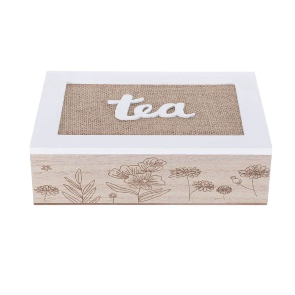 GENERICO - Caja De Té Mediana De Madera 6 Espacios Con Diseños Ramas