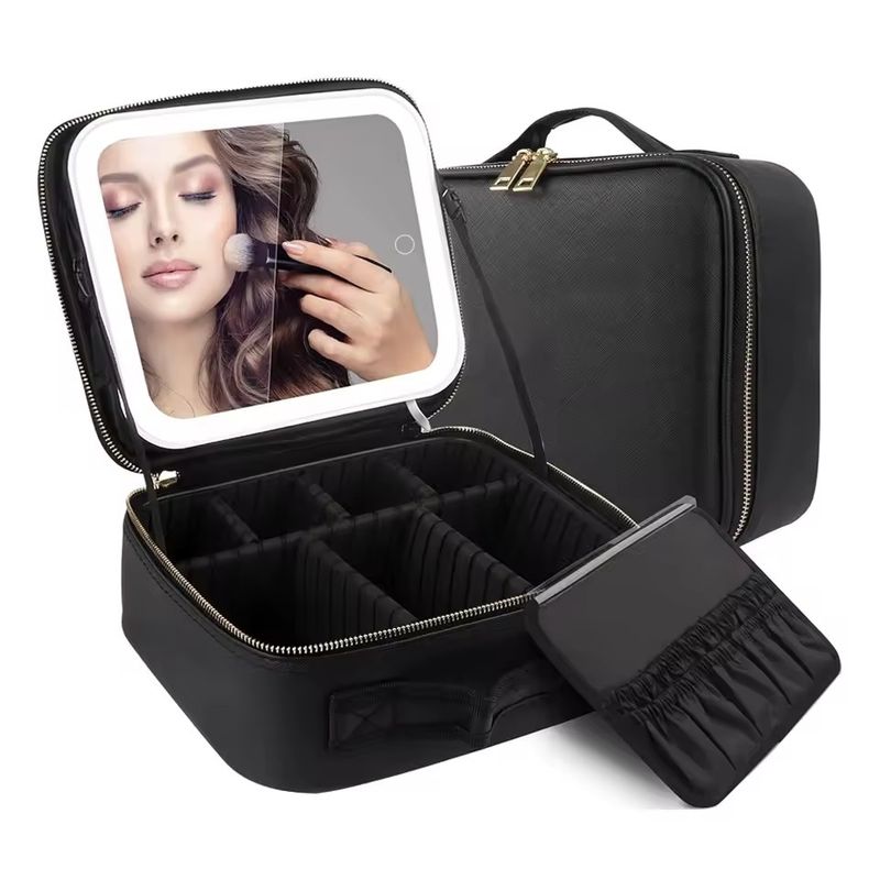 GENERICO - Organizador de Maquillaje con Espejo LED y Compartimentos Ajustables