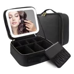 GENERICO - Organizador de Maquillaje con Espejo LED y Compartimentos Ajustables