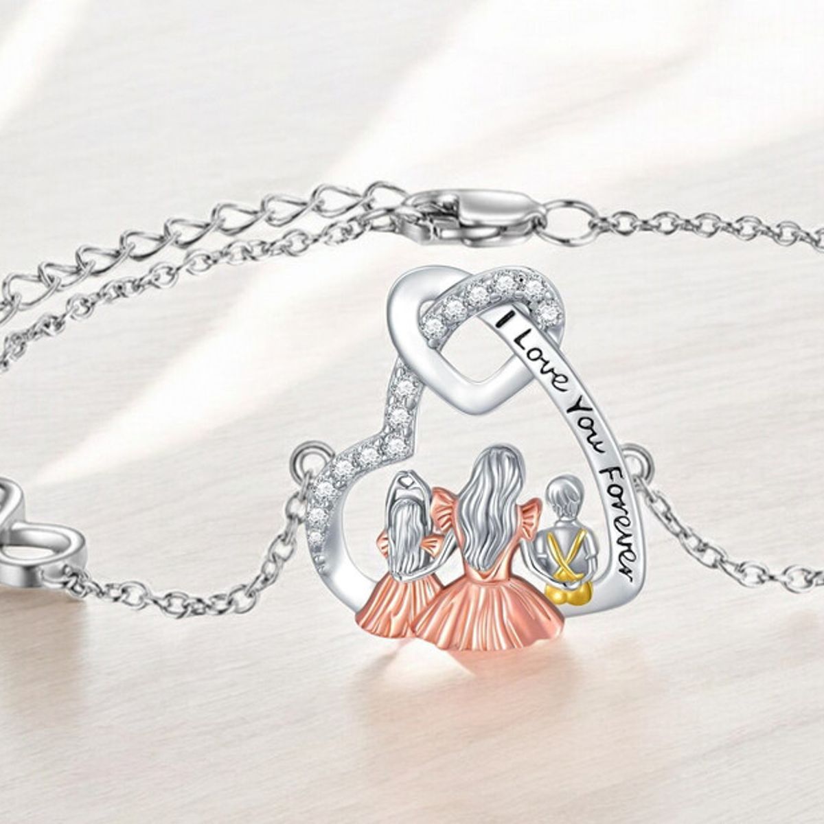 GENERICO - Pulsera mamá dos hijos plata 925 mujer regalo joya