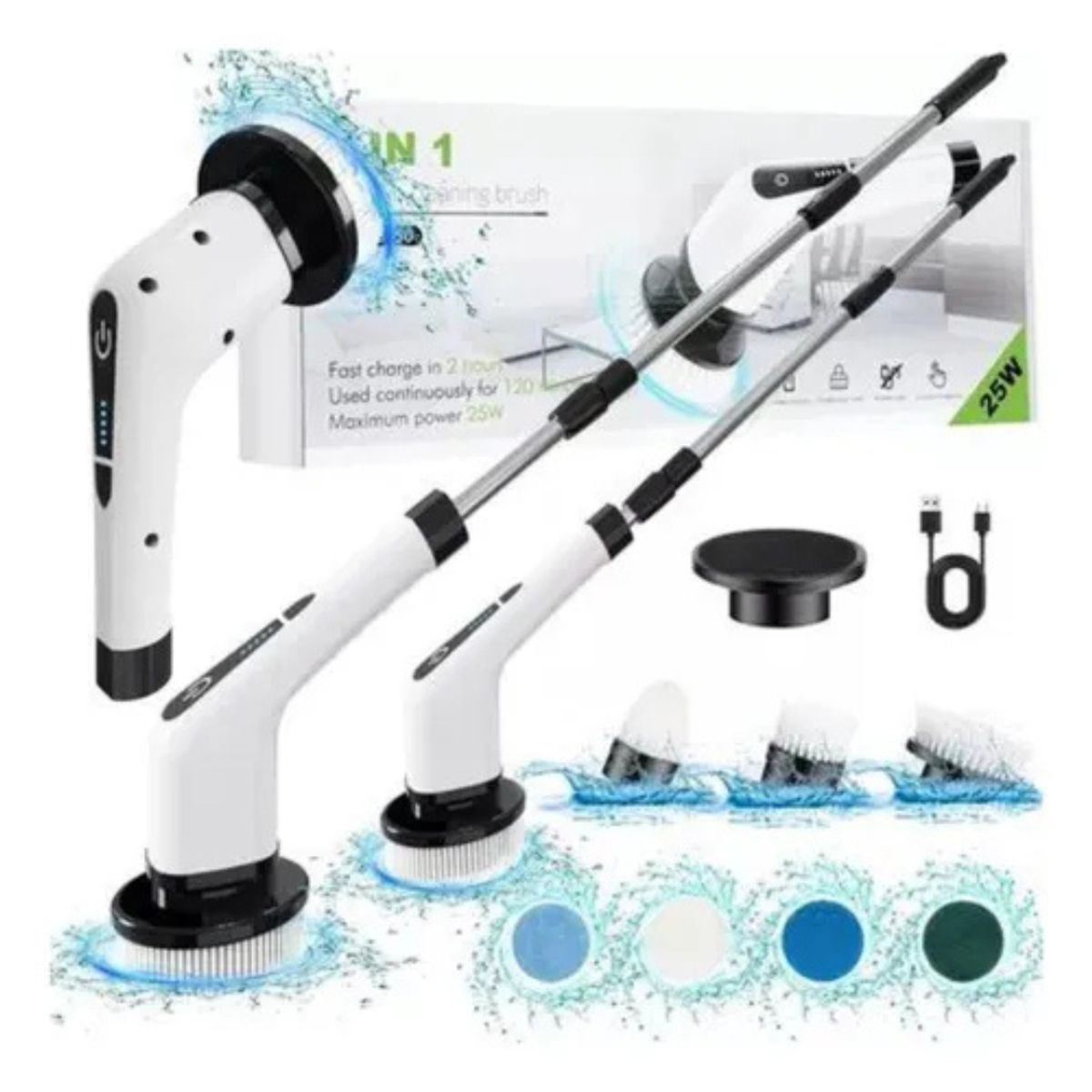 MOVI - Cepillo Eléctrico Portátil 9 en 1 para Auto y Llantas Mango Extensible.