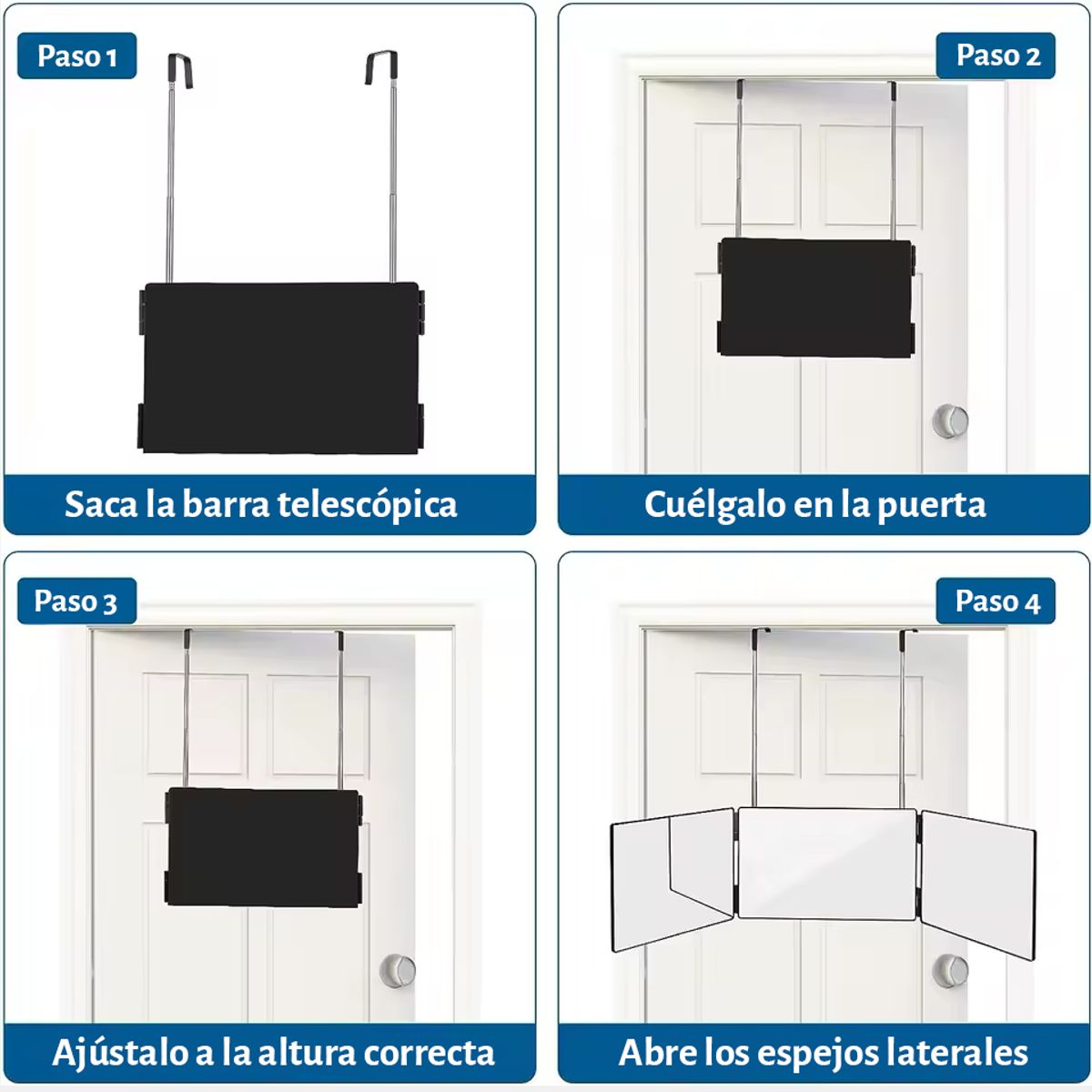 GENERICO - ESPEJO TRIPLE - TRIFOLD 360° CON GANCHOS AJUSTABLES