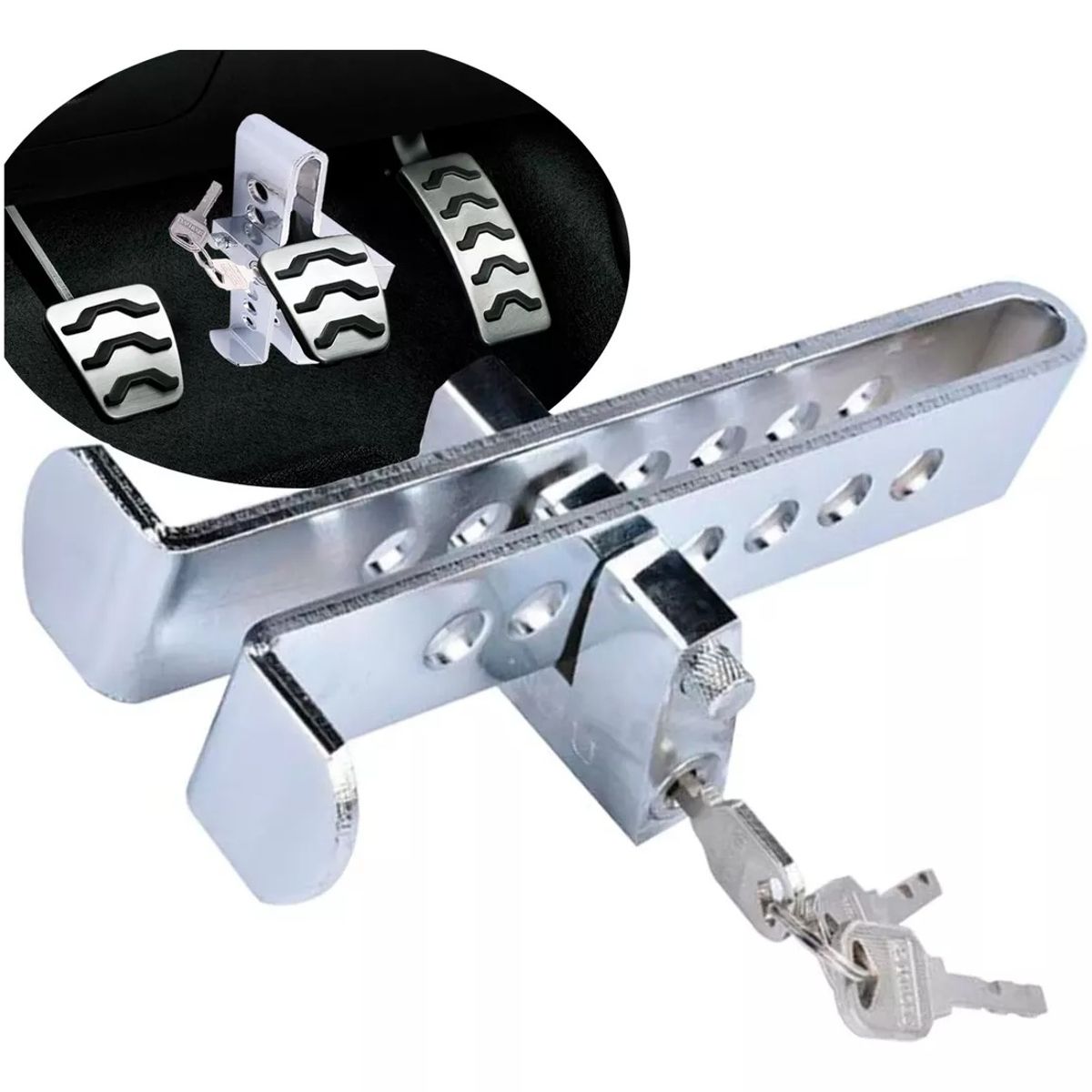 GENERICO - Traba Pedal + Candado + Llaves Seguridad Auto Seguridad