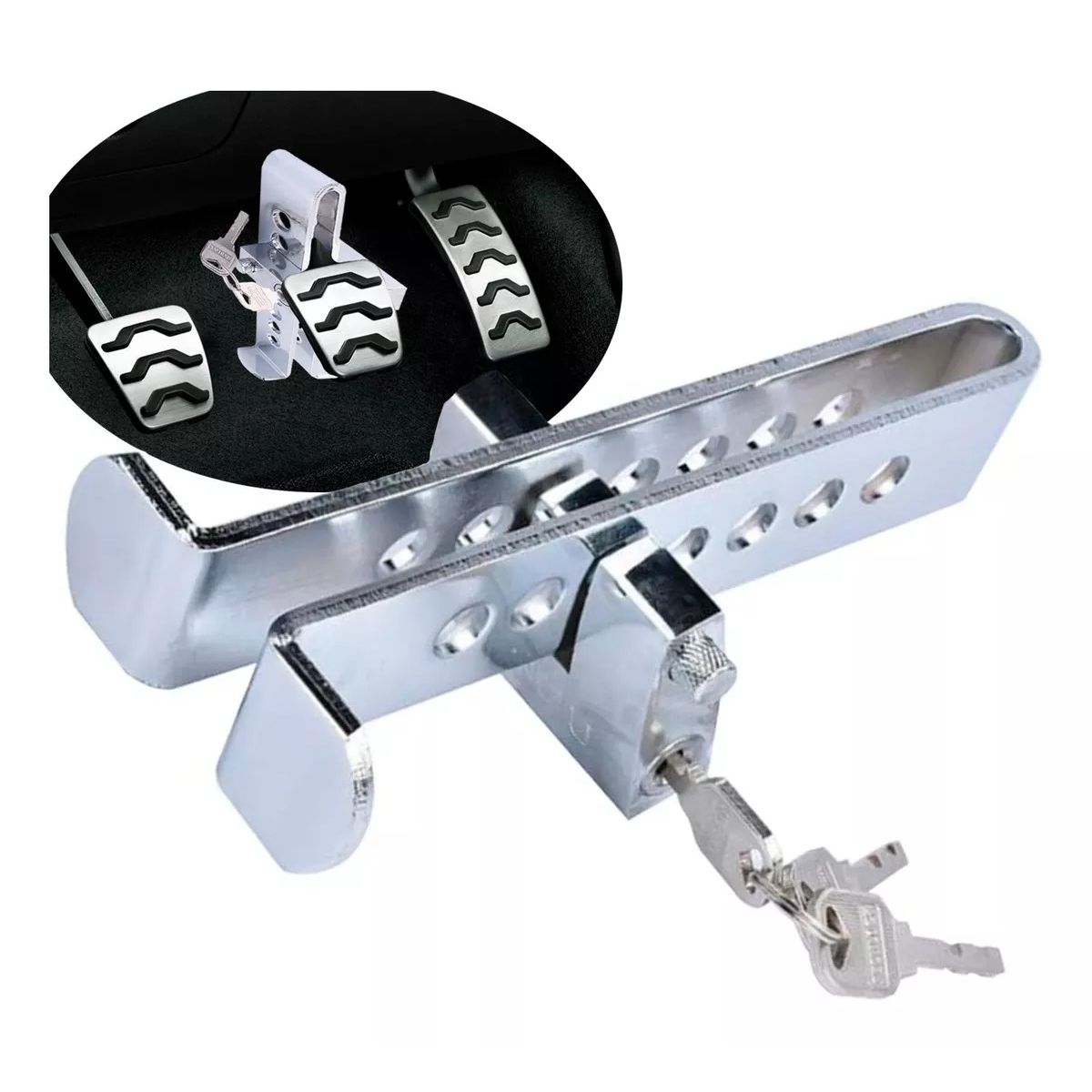 GENERICO - Traba Pedal + Candado + Llaves Seguridad Auto Seguridad