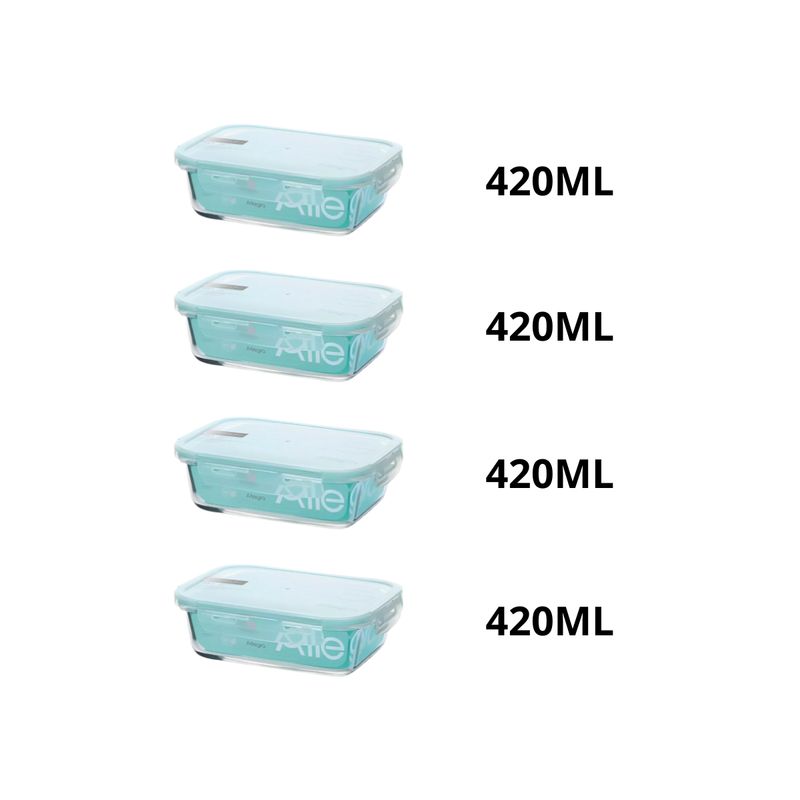 ALLEGRA - Set 4 hermeticos vidrio rectangular 420ml Allegra