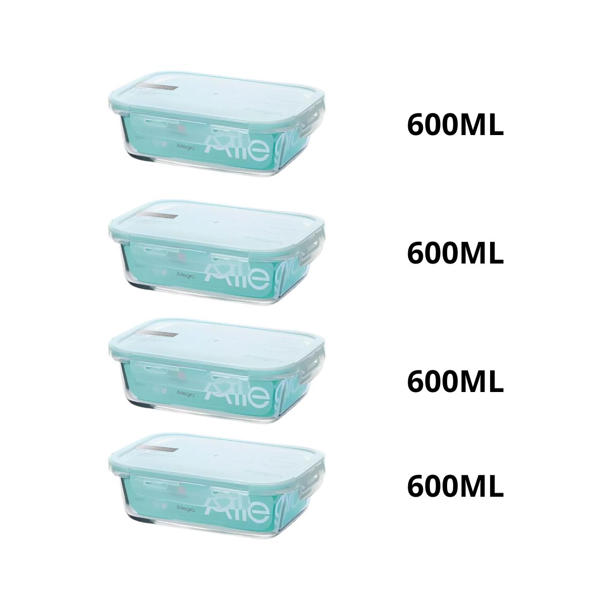ALLEGRA - Set 4 hermeticos vidrio rectangular 600ml Allegra