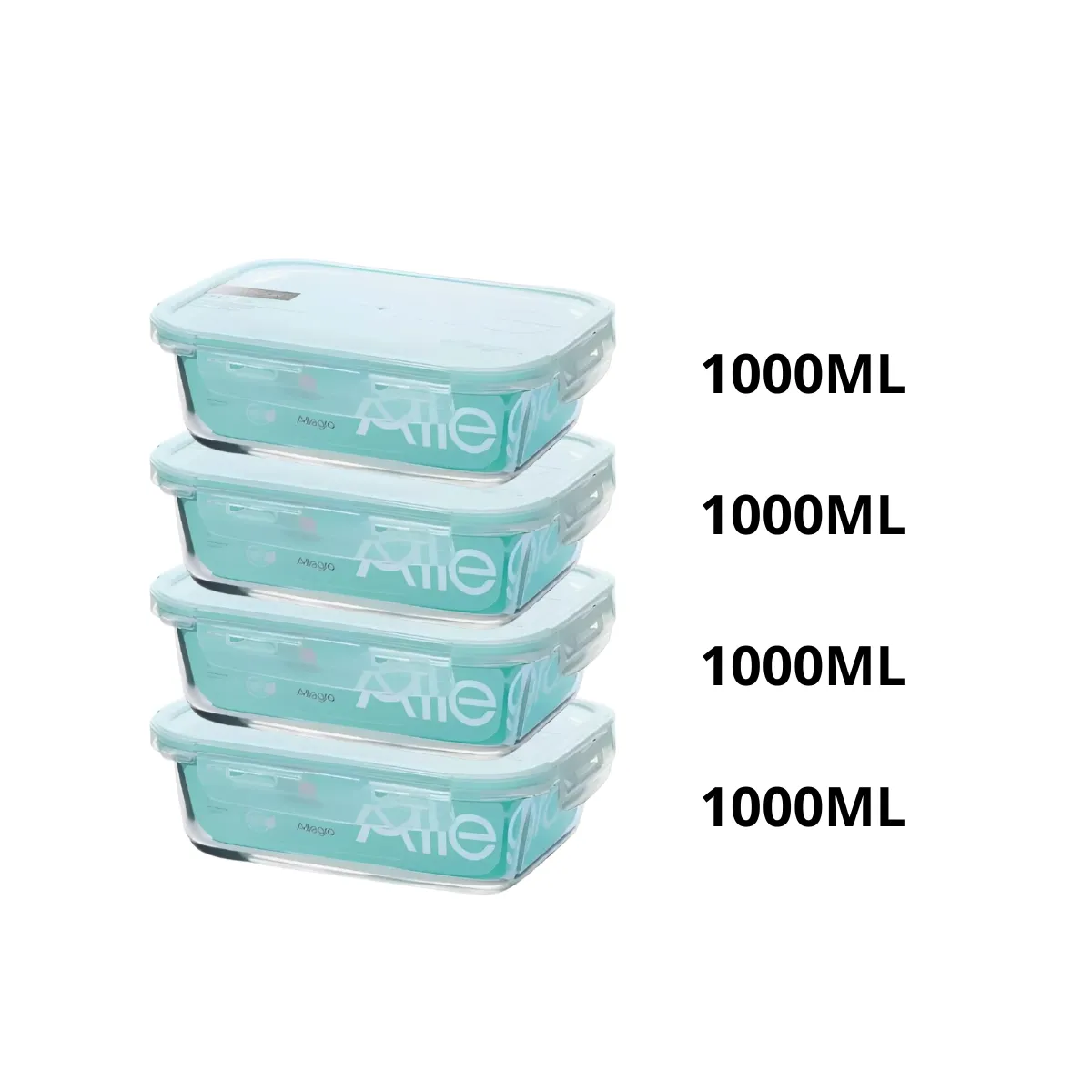ALLEGRA - Set 4 hermeticos vidrio rectangular 1000ml Allegra