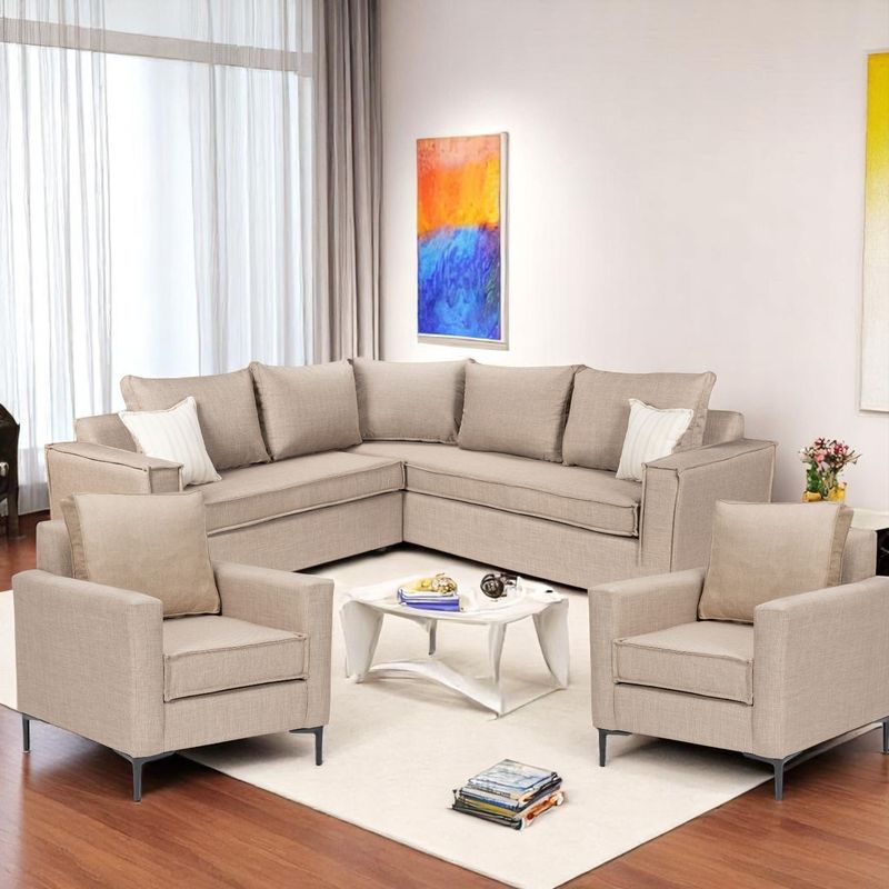SITIAL HOME - LIVING 311 MATILDA BEIGE SECCIONAL Y DOS POLTRONAS RESORTES