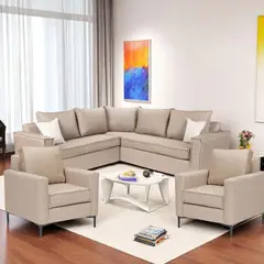 SITIAL HOME - LIVING 311 MATILDA BEIGE SECCIONAL Y DOS POLTRONAS RESORTES