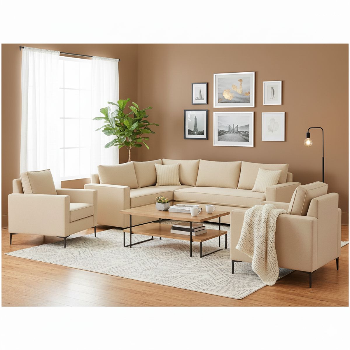 SITIAL HOME - Living 311 Matilda Beige claro seccional + 2 poltronas resortes