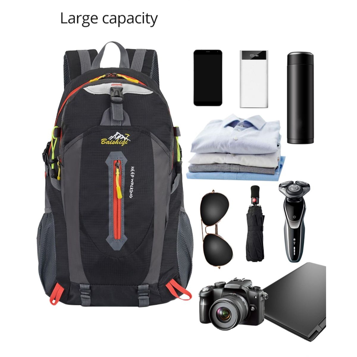 GENERICO - Mochila Negra Tracking Deporte 35 Litros Impermeable