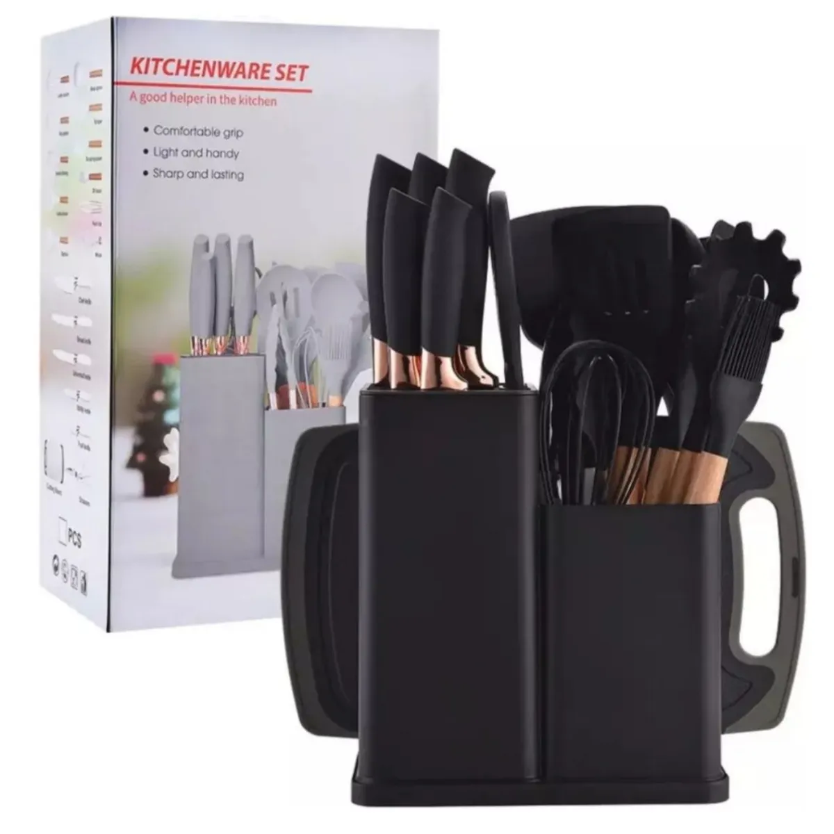 GENERICO - Set 19 Juegos Utensilios De Cocina De Silicona Con Soporte Negro