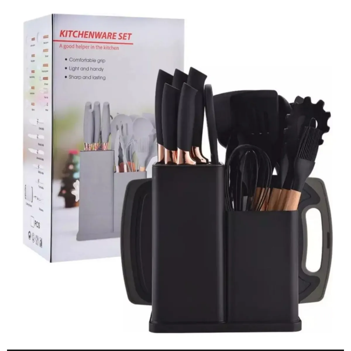 GENERICO - Set 19 Juegos Utensilios De Cocina De Silicona Con Soporte Negro