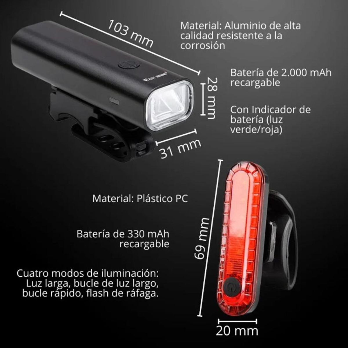 GENERICO - Luces Recargables para Bicicleta Delantera y Trasera Premium