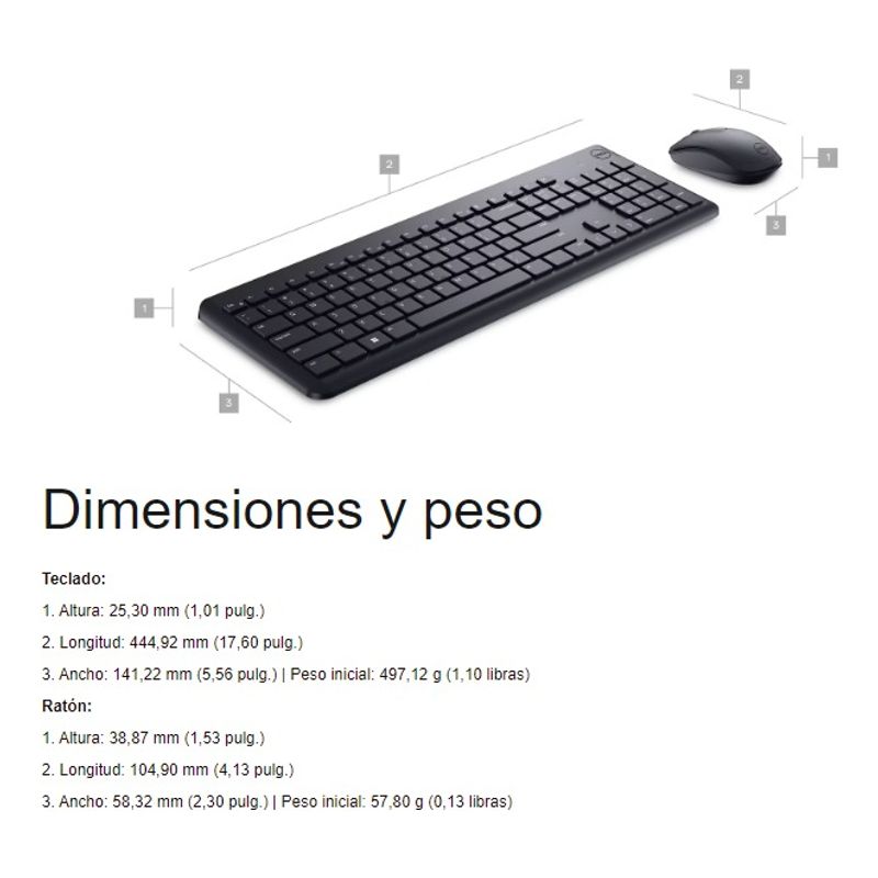 DELL - Kit Dell Mouse + Teclado Inalámbrico Negro Km3322w Español