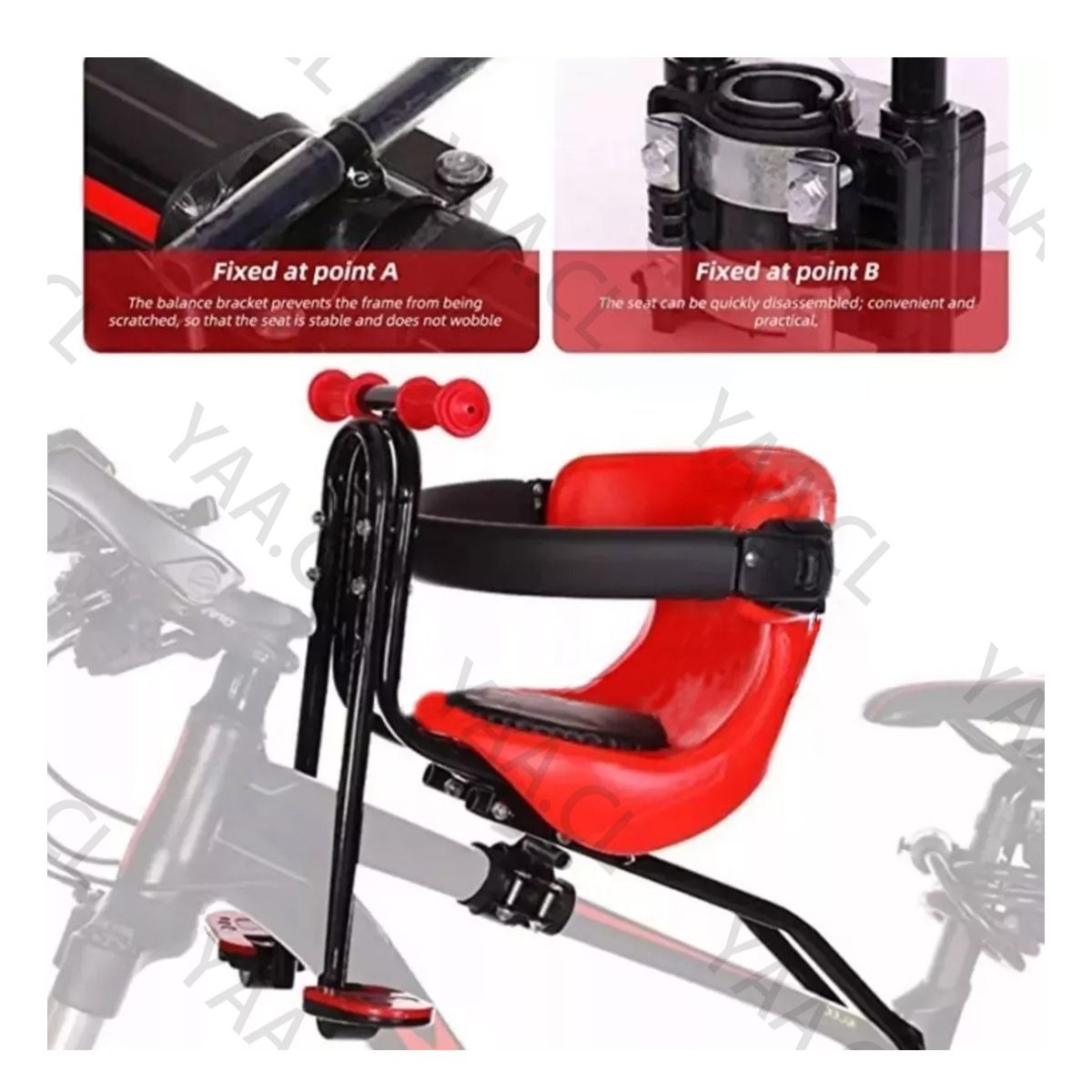 GENERICO - Silla Frontal De Bicicleta Para Niños Y Bebes - 33kg ROJO