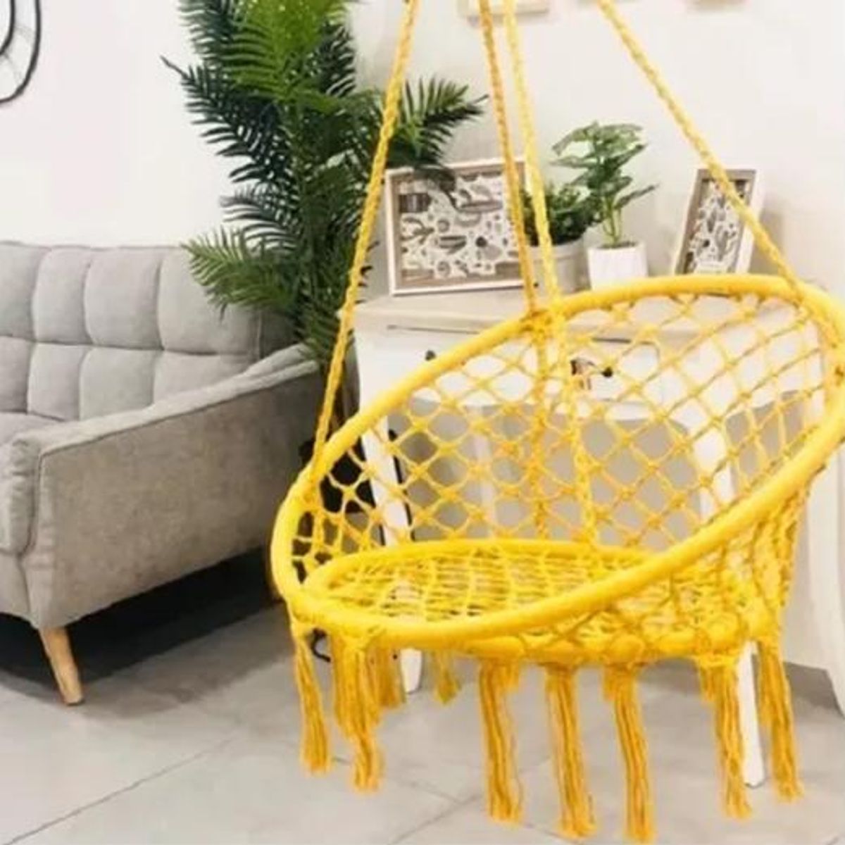 GENERICO - Silla Colgante Muna Tejida Amarilla Tipo Columpio Decorativa