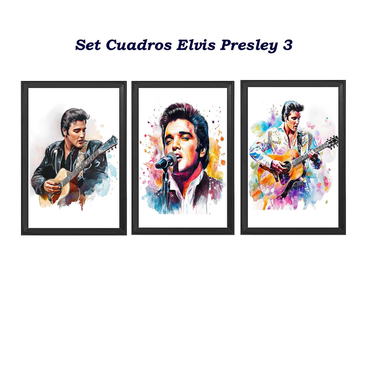 DECORACION CREATIVA - Set Cuadros Elvis Presley 3 Marco Negro
