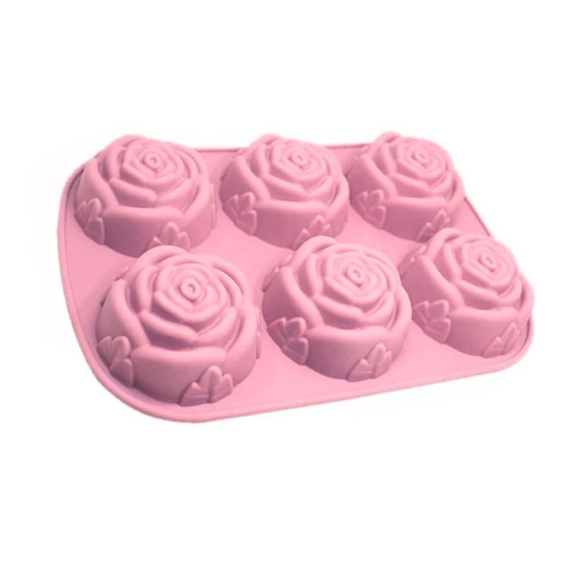 GENERICO - Molde De Silicona Forma De Rosas De 6 Cavidades Coral