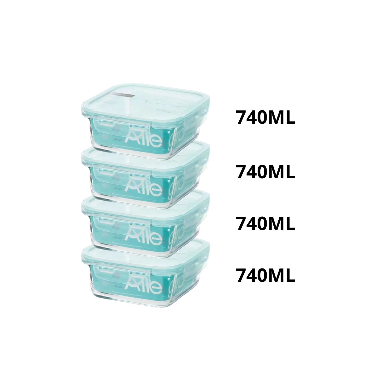 ALLEGRA - Set 4 taper hermeticos vidrio  740ml Allegra cuadrado