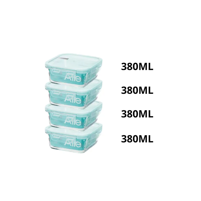 ALLEGRA - Set 4 taper hermeticos vidrio  380ml Allegra cuadrado