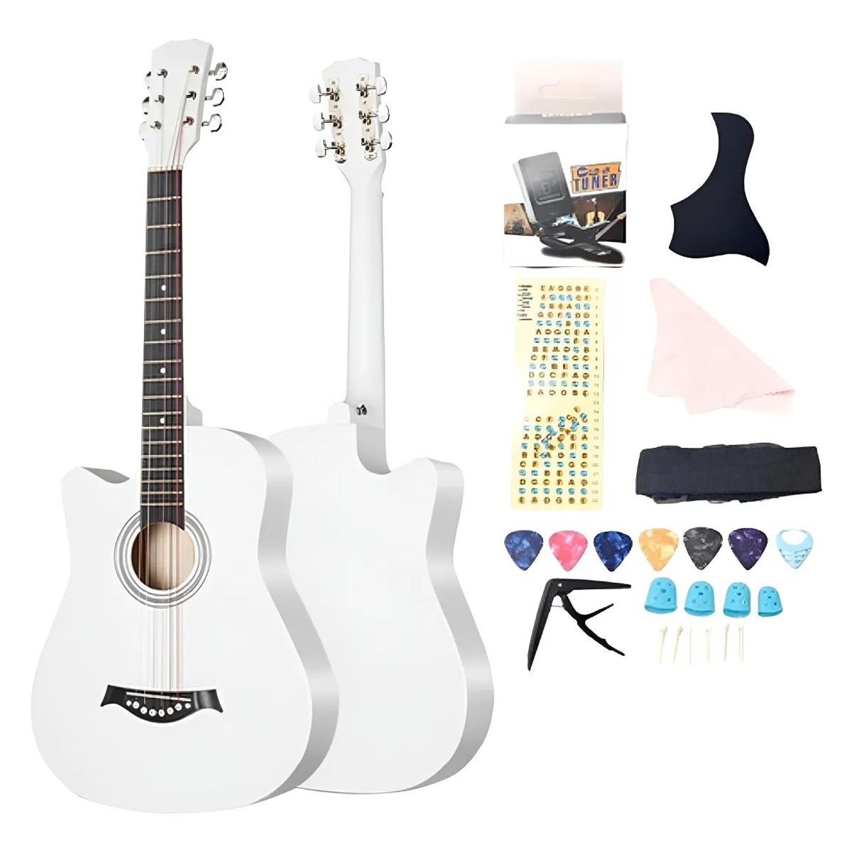 MUNDO MAGIA - Guitarra Acústica Color Blanco De 38 Pulgadas + Accesorios