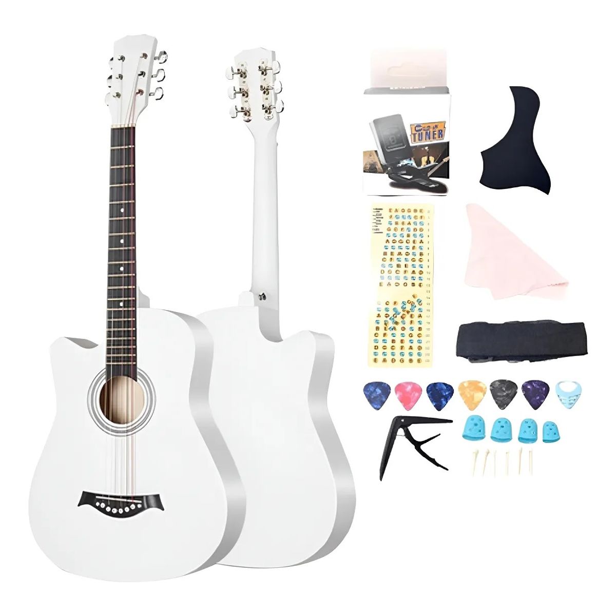 MUNDO MAGIA - Guitarra Acústica Color Blanco De 38 Pulgadas + Accesorios