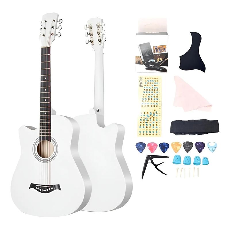 MUNDO MAGIA - Guitarra Acústica Color Blanco De 38 Pulgadas + Accesorios