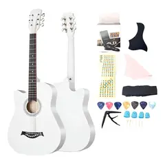 MUNDO MAGIA - Guitarra Acústica Color Blanco De 38 Pulgadas + Accesorios