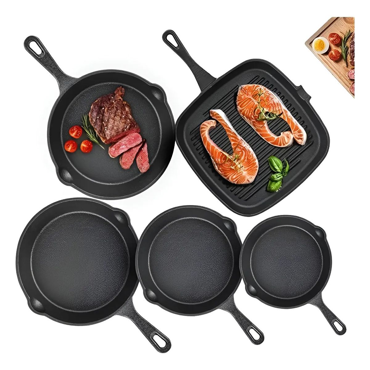 MUNDO MAGIA - Sartenes De Hierro Fundido Juego De Sartenes 5 Piezas Negro