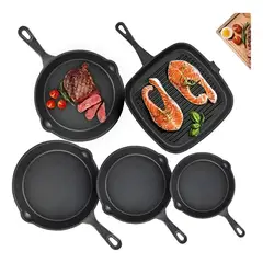 MUNDO MAGIA - Sartenes De Hierro Fundido Juego De Sartenes 5 Piezas Negro