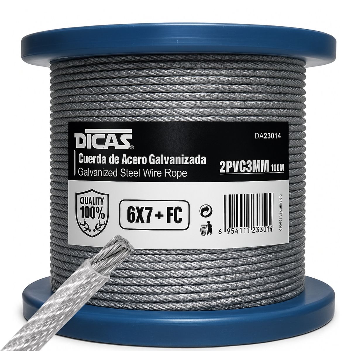 Piola Cable De Acero Forrado Pvc 2 Mm 100 Metros Dicas, marca DICAS - Foto Principal